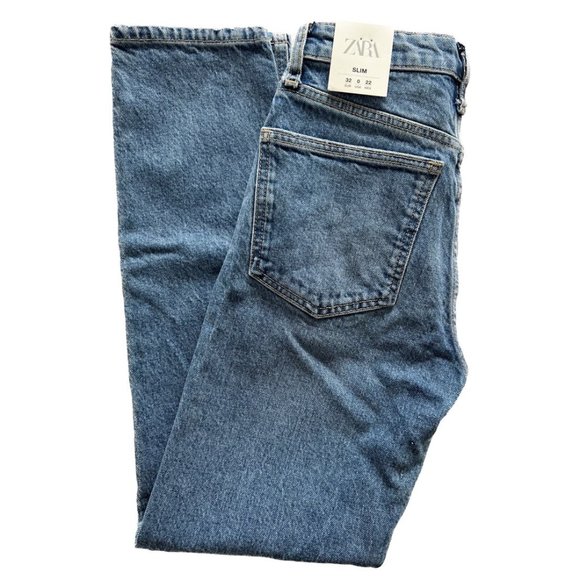 New With Tags Zara Slim Jeans Blue High Rise Ankle Length - Picture 1 of 2